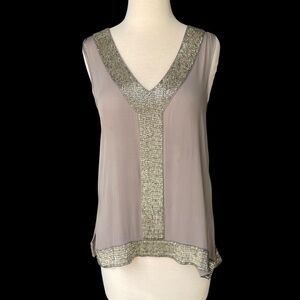 Alice + Olivia Silk Y2K Beaded Grey Silver Blouse Top Sz S